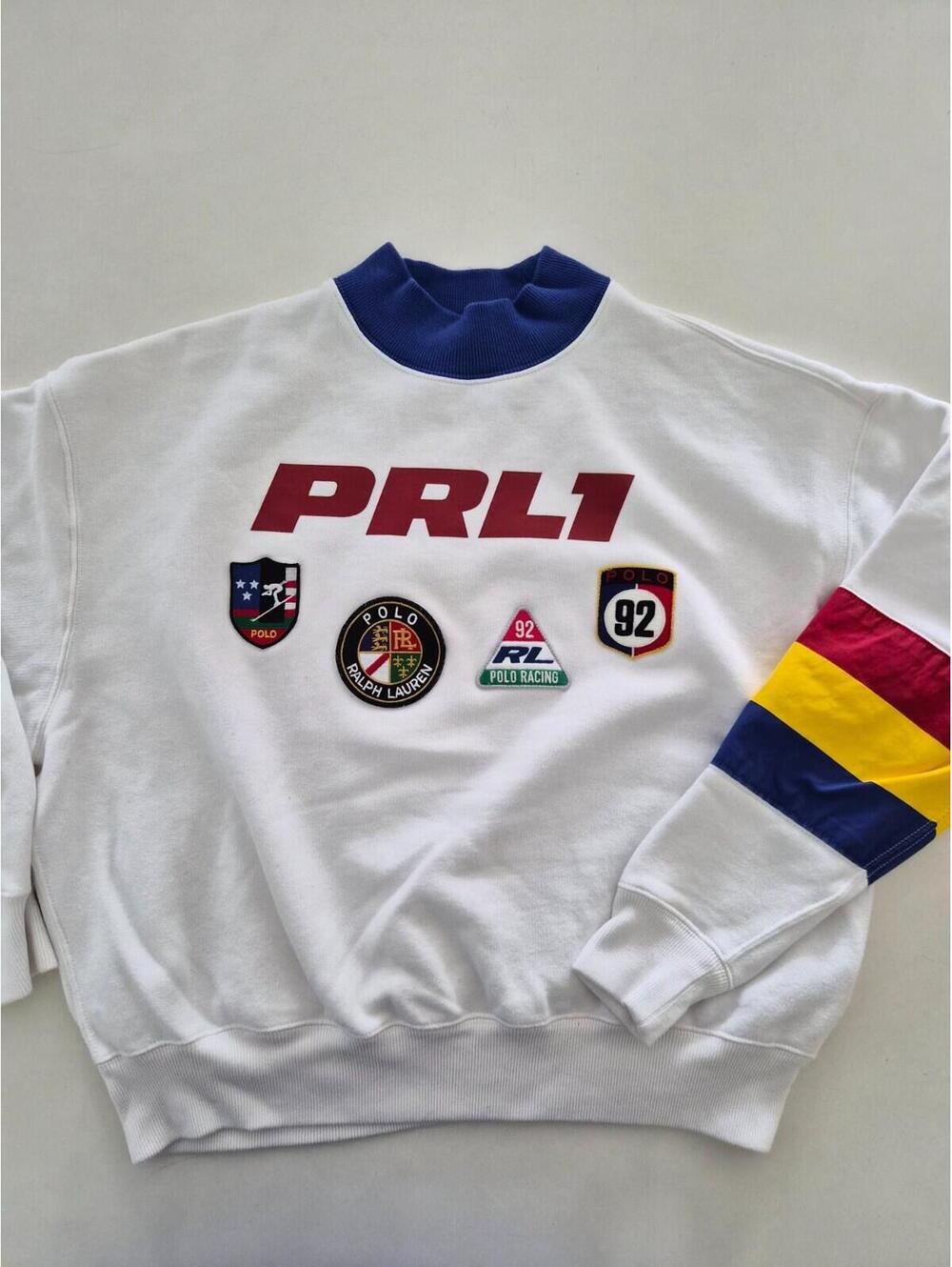 Polo Ralph Lauren PRL1 92 Racing Sweatshirt White Multi Patch Mock Neck Small S